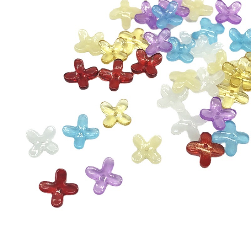 (5 cái)Hoa thuy tinh 4 cánh 12mm, Nguyên liệu làm trang sức cổ trang, Nguyên liệu diy