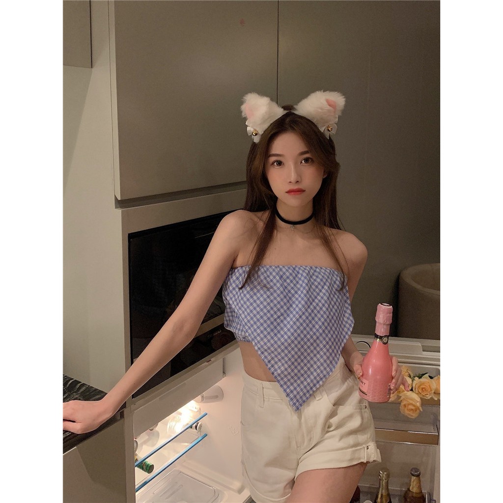 Cocory vn Áo Croptop Ca Rô Hai Dây Xinh Xắn Dễ Phối Đồ Dành Cho Nữ