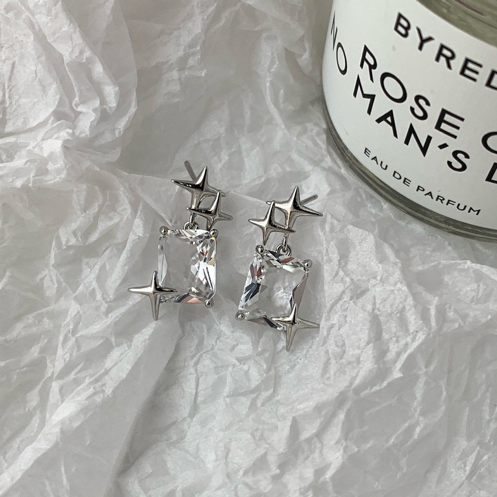 Khuyên Tai Hình Vuông Đính Đá Kim Cương Nhân Tạo Đơn Giản Dễ Phối Đồ 19A1497