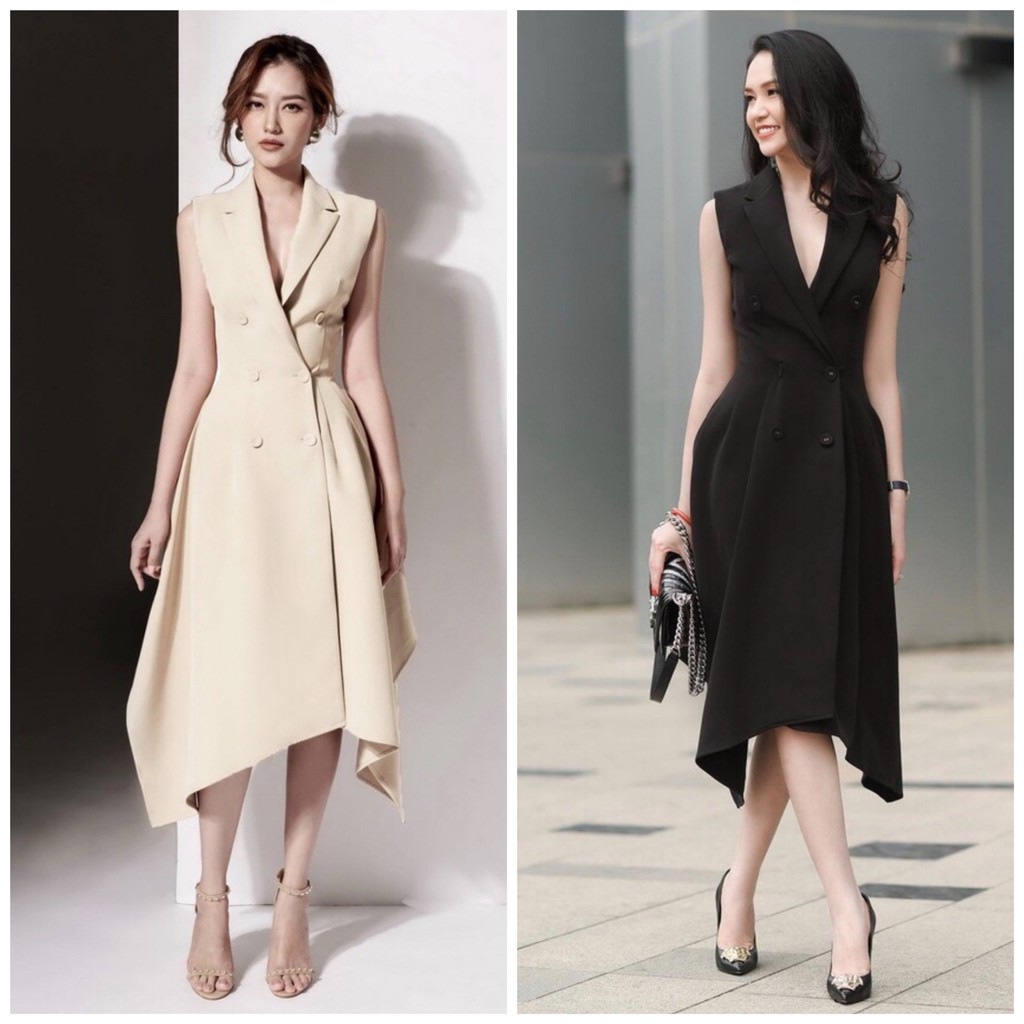 Đầm thun giả vest thiết kế cao cấp sang trọng đi làm đi chơi (kèm hình thật)