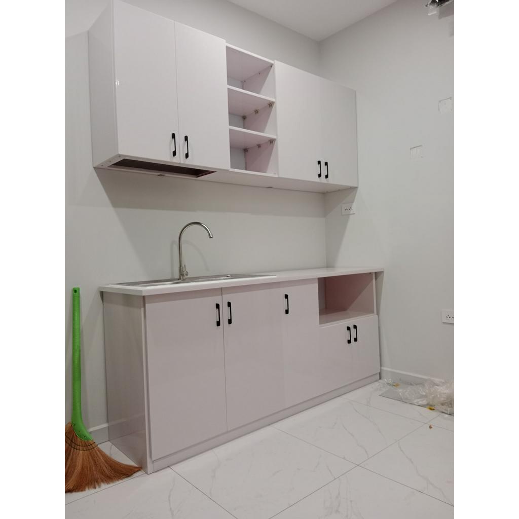 Tủ bếp nhựa Đài Loan cao cấp, có kệ để lò vi sóng kích thước 180x80x50cm tặng kèm chậu rửa, vòi nước đầy đủ