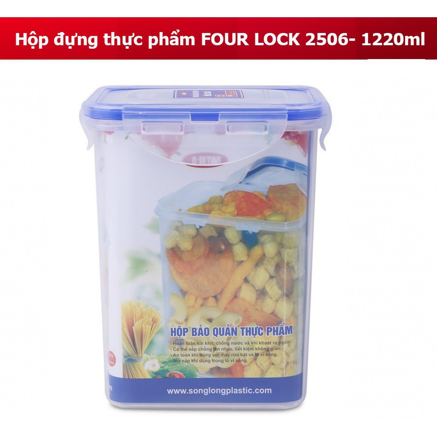 Hộp bảo quản thực phẩm 4 khóa bằng nhựa sử dụng được trong lò vi sóng, hình chữ nhật - Hàng chính hãng Song Long