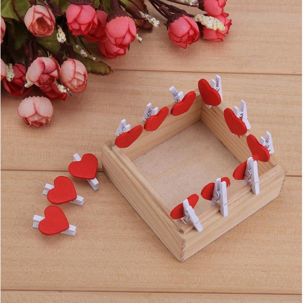 Set 20 Kẹp Ảnh Gỗ Hình Trái Tim Nhỏ Xinh Xắn