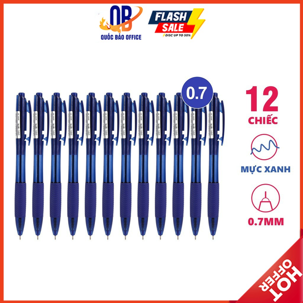 Bút bi bấm 0.7mm Deli, Mực Xanh/Đen - 12 cây/hộp - EQ00520/EQ00530