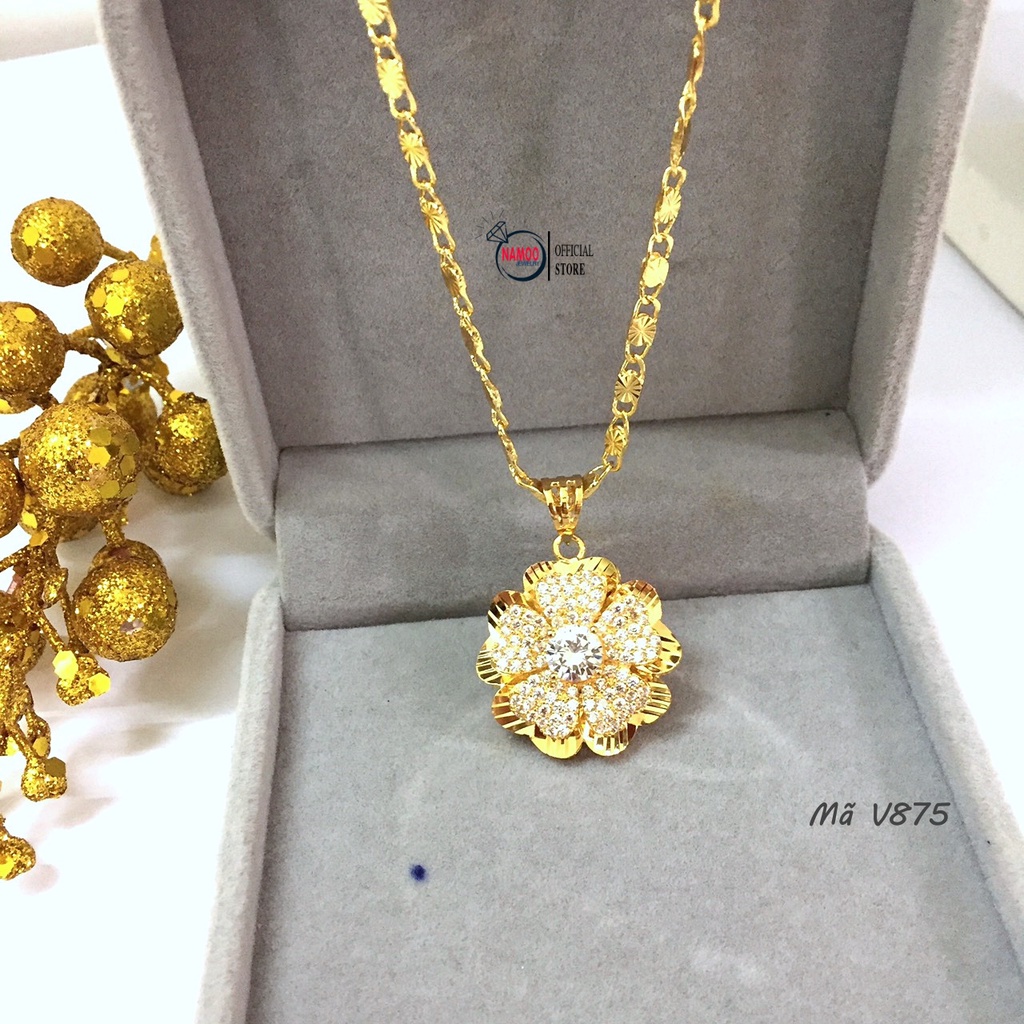 Dây Chuyền Đính Đá V875 Kết Hợp Dây Hoa Thị bản Lớn Dài dây 50cm