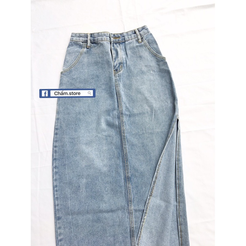 [form to] chân váy jean/ bò xẻ tà một bên SẴN