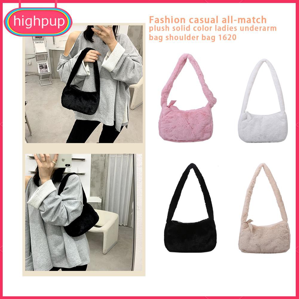 Túi đeo vai dáng vuông màu trơn chất liệu lông nhung thời trang vintage cho nữ