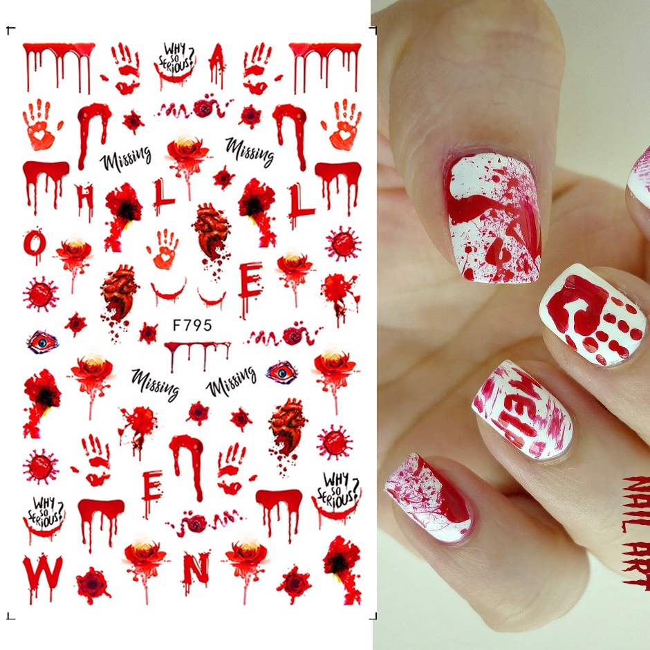 Sticker Dán Móng Nghệ Thuật Họa Tiết Mạng Nhện Đầu Lâu Trang Trí Halloween DIY