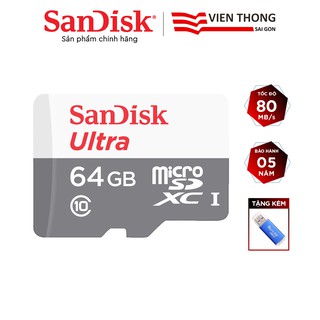 Thẻ nhớ microSDXC SanDisk Ultra 64GB upto 80MB/s 533x tặng đầu đọc thẻ (ngẫu nhiên) -