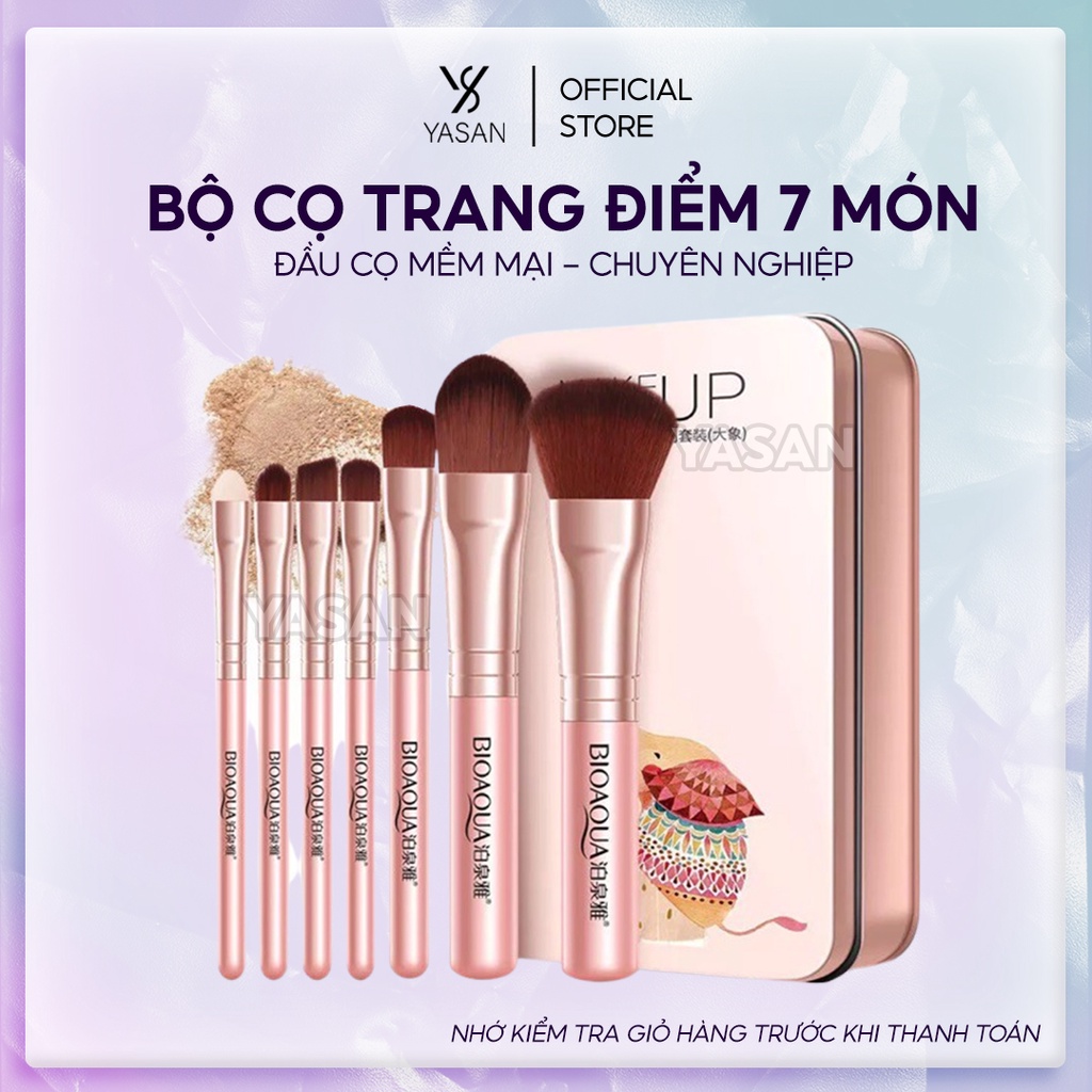 Bộ cọ trang điểm 7 cây makeup cơ bản tán kem nền phấn phủ tán son môi siêu xinh kèm hộp Yasan