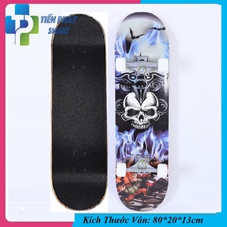 Ván Trượt Thi Đấu Gỗ Phong Cao Cấp Cỡ 80*20cm Mặt Nhám ,Bánh Cao Su PU( Mẫu Hình Đầu Lâu) Cá Tính