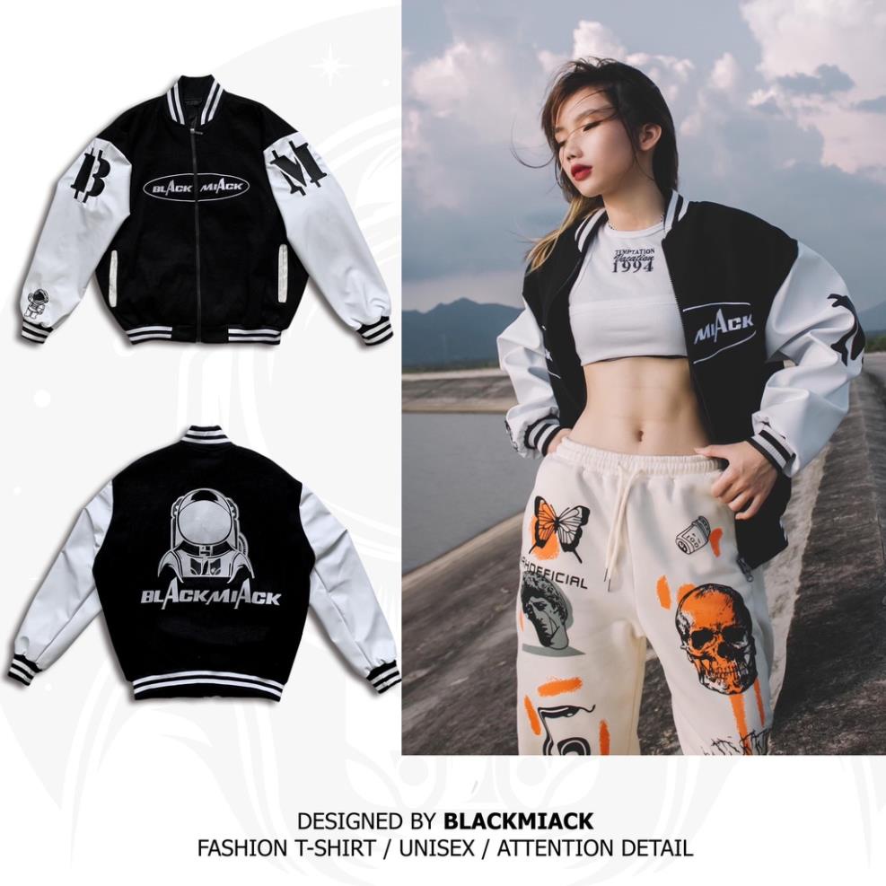 [BLAC100K giảm 100k cho đơn 700k] Áo Khoác Bomber Varsity Nỉ, tay Da, Full Thêu BLACKMIACK Varsity Jacket BM1 2022