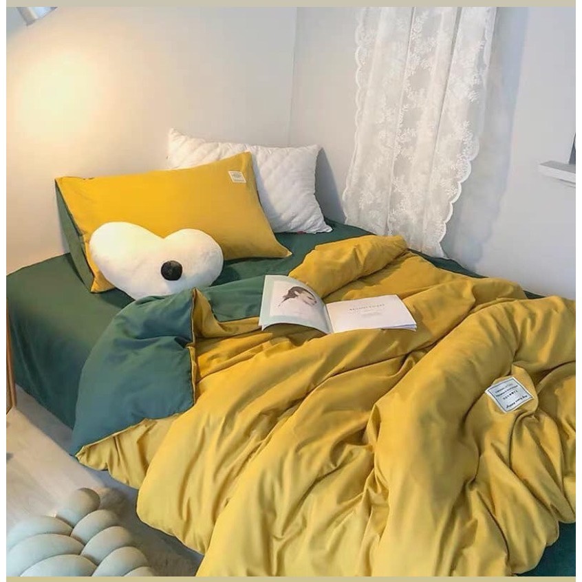 Bộ chăn ga và vỏ gối cotton tc basic Mùa Decor- Màu Beige phối Ghi Xám và các màu khác