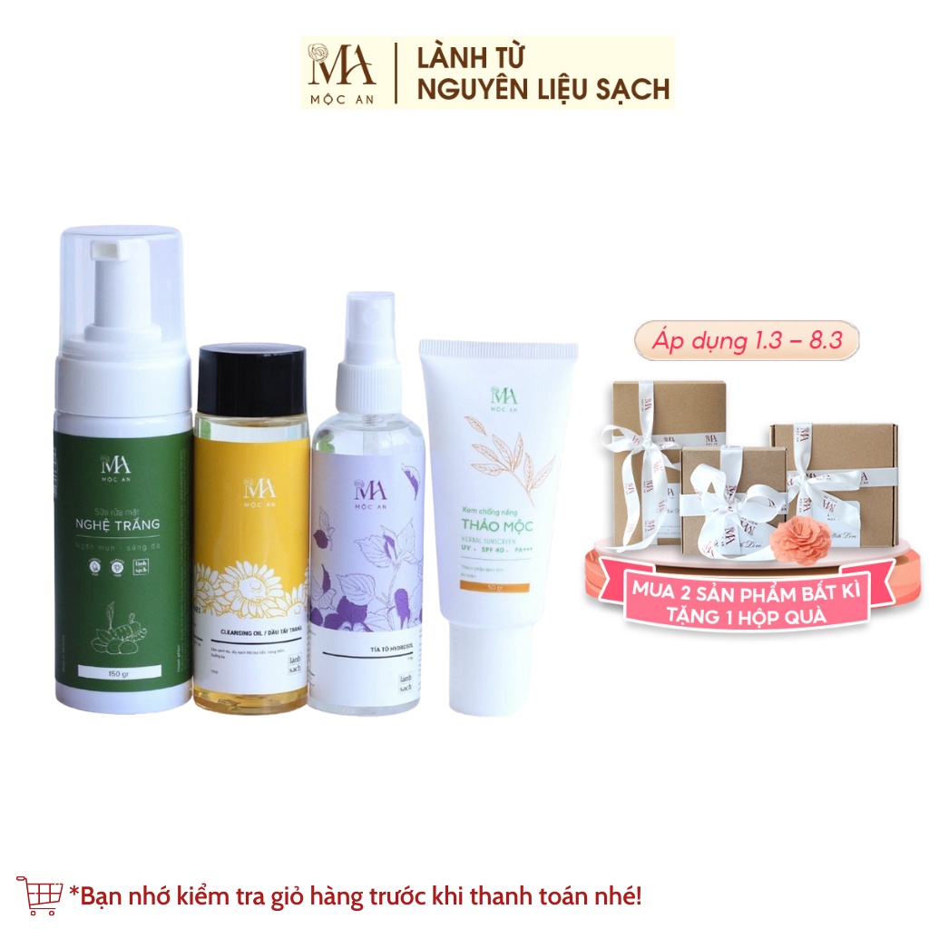 Combo Chăm Sóc Da Mặt Cho Người Mới Bắt Đầu Mộc An 4 Bước Cơ Bản, An Toàn Dịu Nhẹ Cho Da