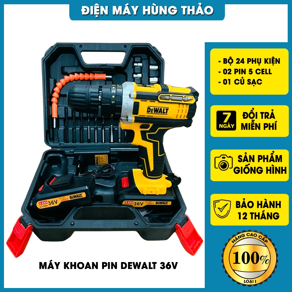 Máy khoan pin 36v Dewalt, máy khoan 3 chức năng, 100% lõi đồng, full phụ kiện 24 món. Hàng loại I, bảo hành 12 tháng