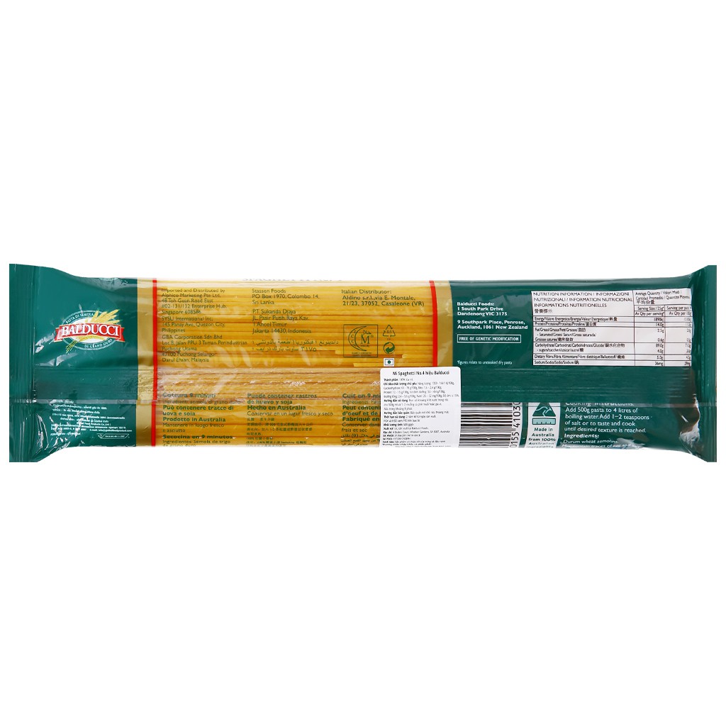 [HÀNG MỚI VỀ] Mì Ý Spaghetti Balducci Số 4 Gói 500g - Balducci Pasta Spaghetti No.4