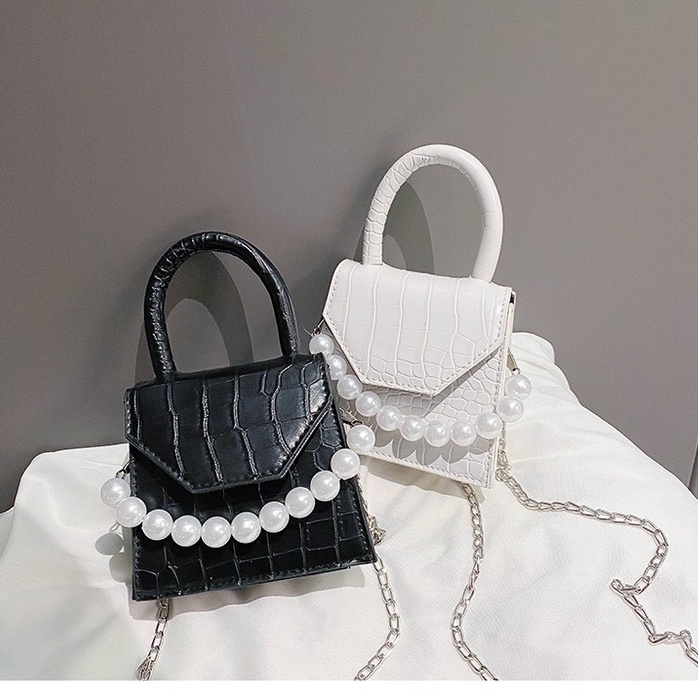 Túi xách tay, đeo chéo mini kèm dây ngọc HQ 410