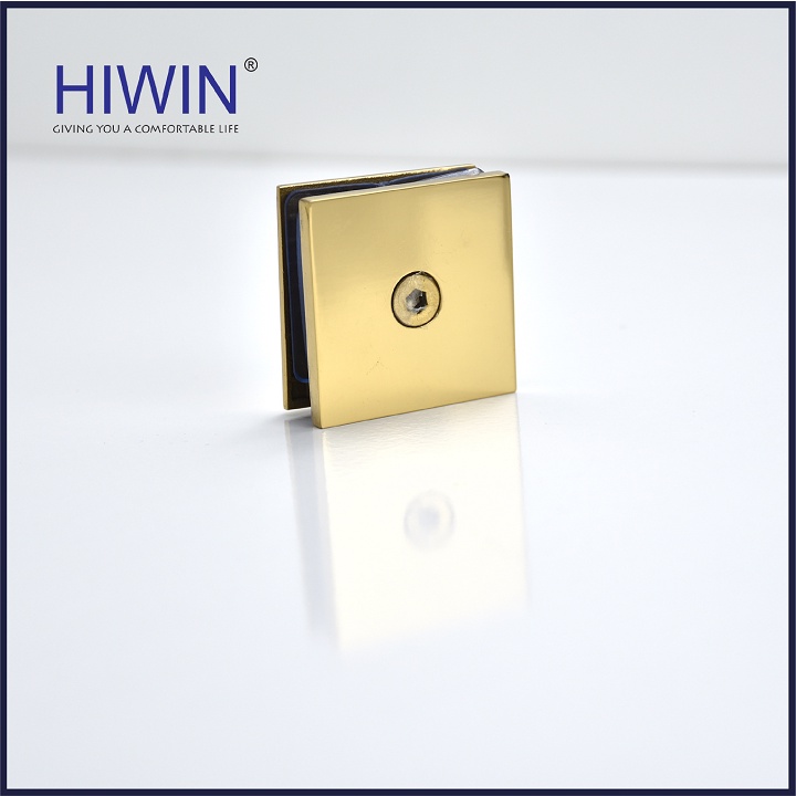 Kẹp chân kính 0 độ phòng tắm kính cạnh vát chất liệu inox 304 mạ vàng bóng HIWIN FC-2080G