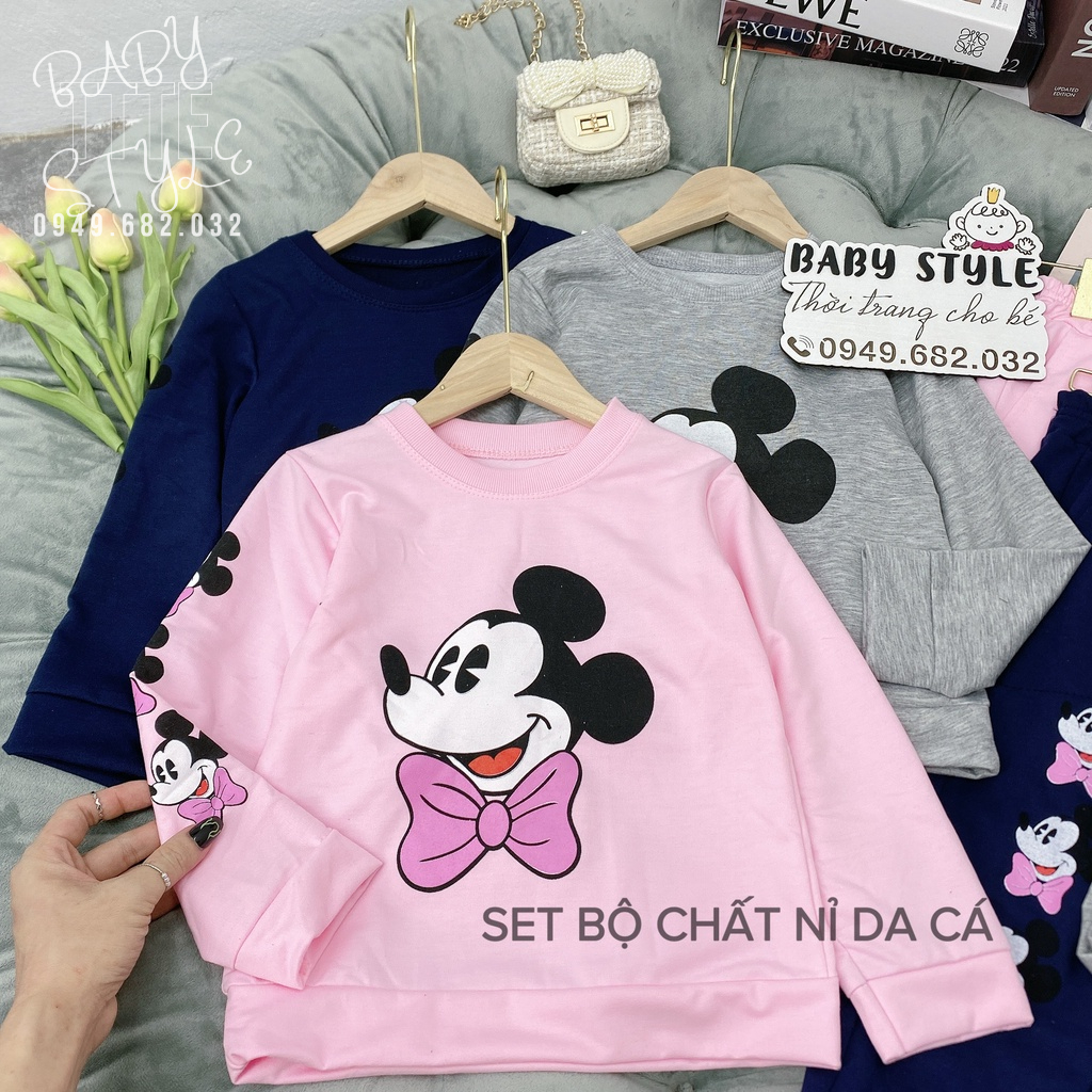 Bộ quần áo thu đông cho bé gái 14-45kg &quot;MICKEY&quot;. Bộ dài tay cho bé 4-14 tuổi. Chất nỉ dày dặn, ấm áp. G30