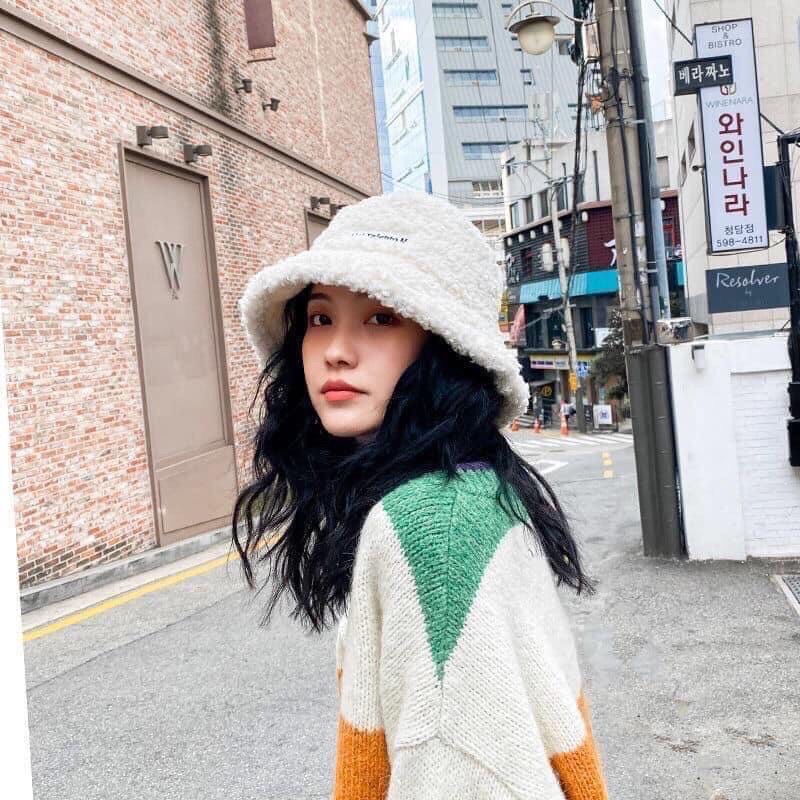 Mũ bucket lông cừu phong cách Hàn Quốc