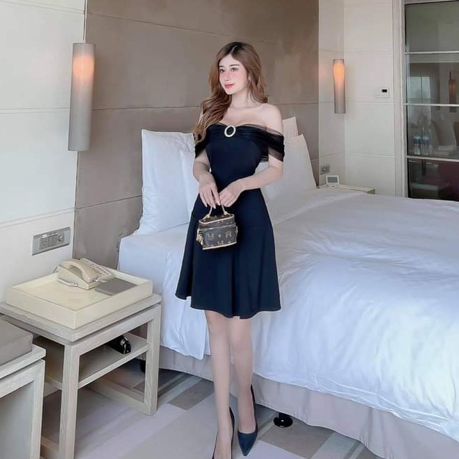 Váy Nữ, Đầm trễ vai dự tiệc tay phối lưới siêu hot | BigBuy360 - bigbuy360.vn