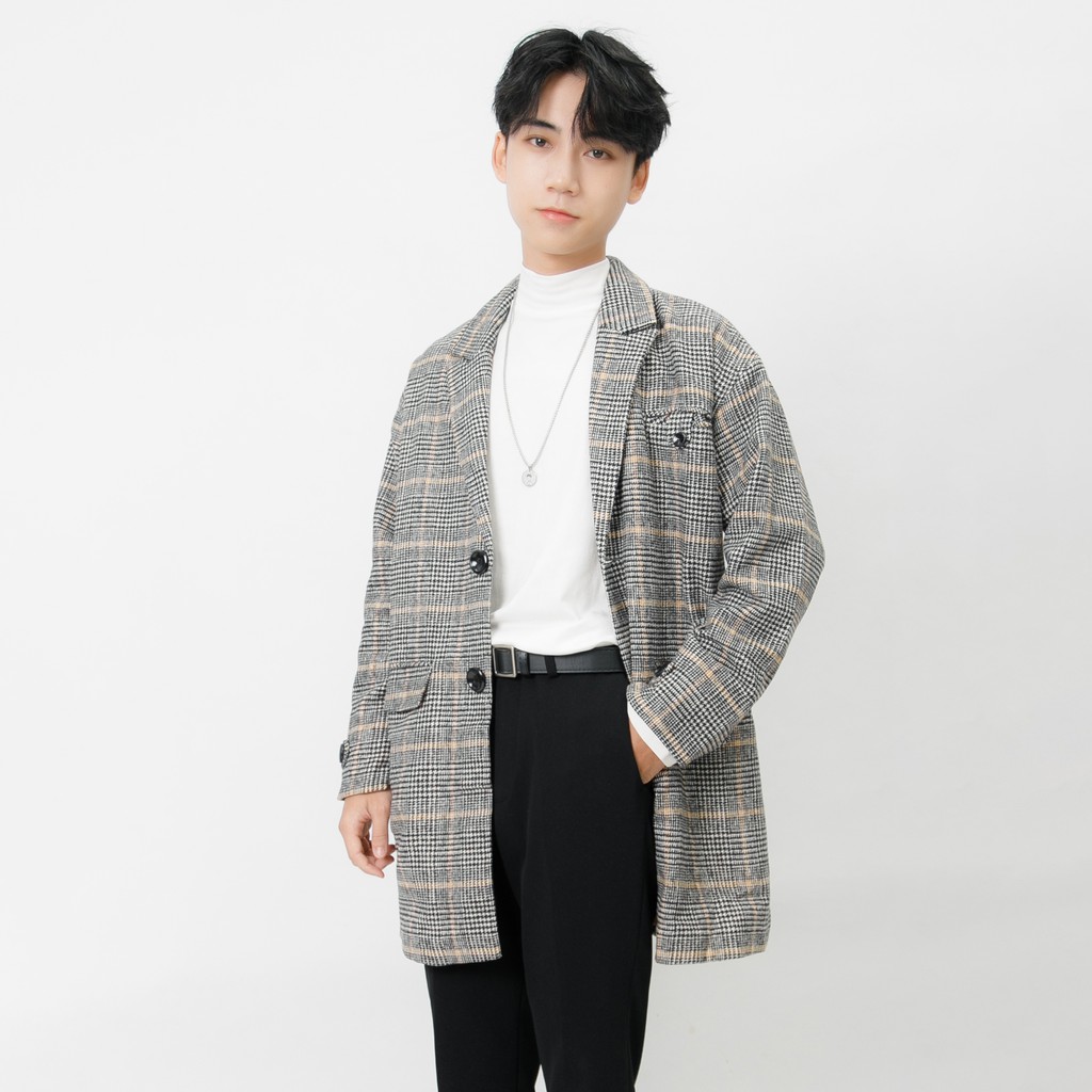 Áo Khoác Dạ Dày Dáng Dài Nam MANDO 2 Lớp Chất Dạ Cao Cấp Họa Tiết Caro Form Rộng Basic Unisex Thời Trang Hàn Quốc KDN006