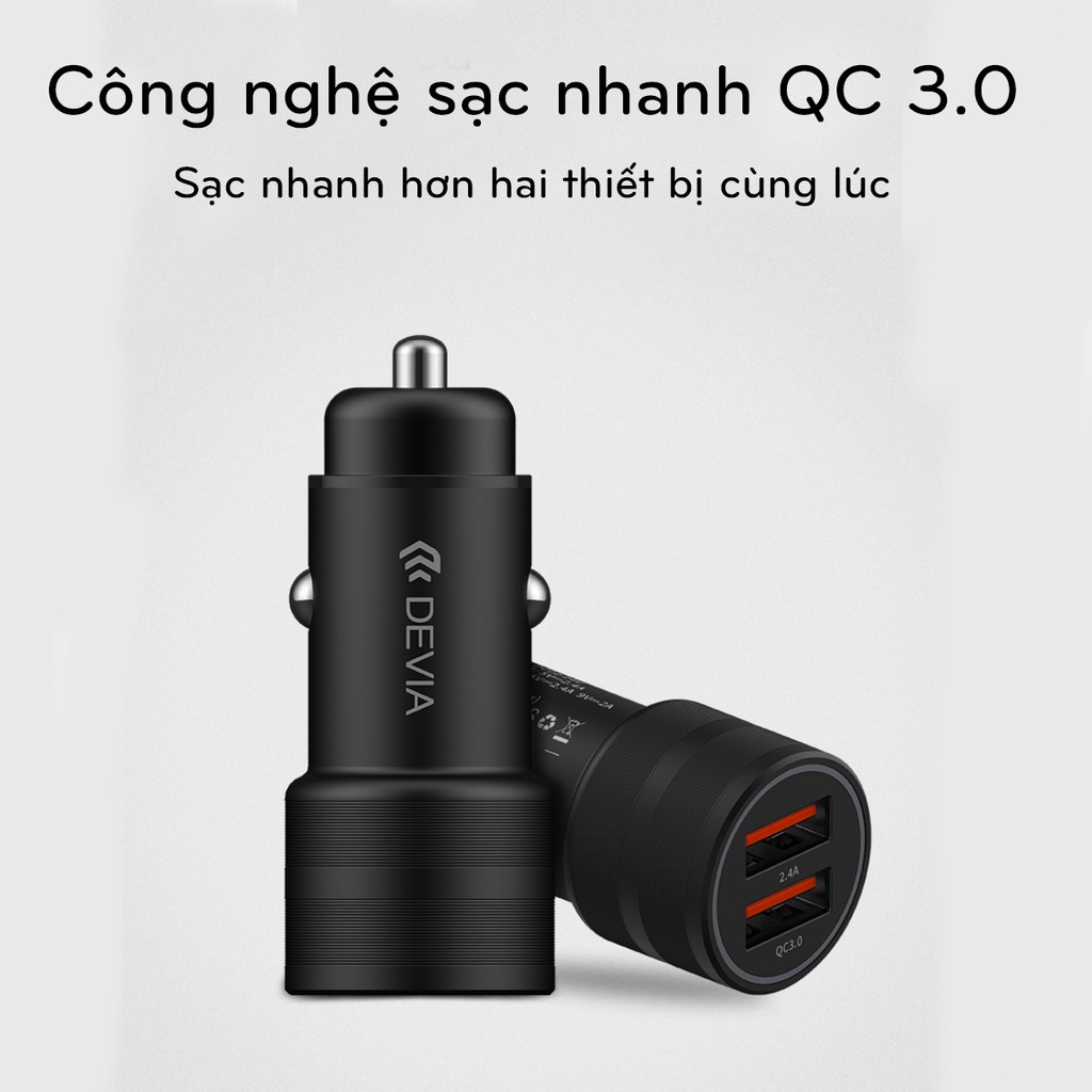 [Mã SKAMSALE03 giảm 10% đơn 200k] Sạc trên xe hơi Devia Traveller hỗ trợ sạc nhanh Q.C 3.0