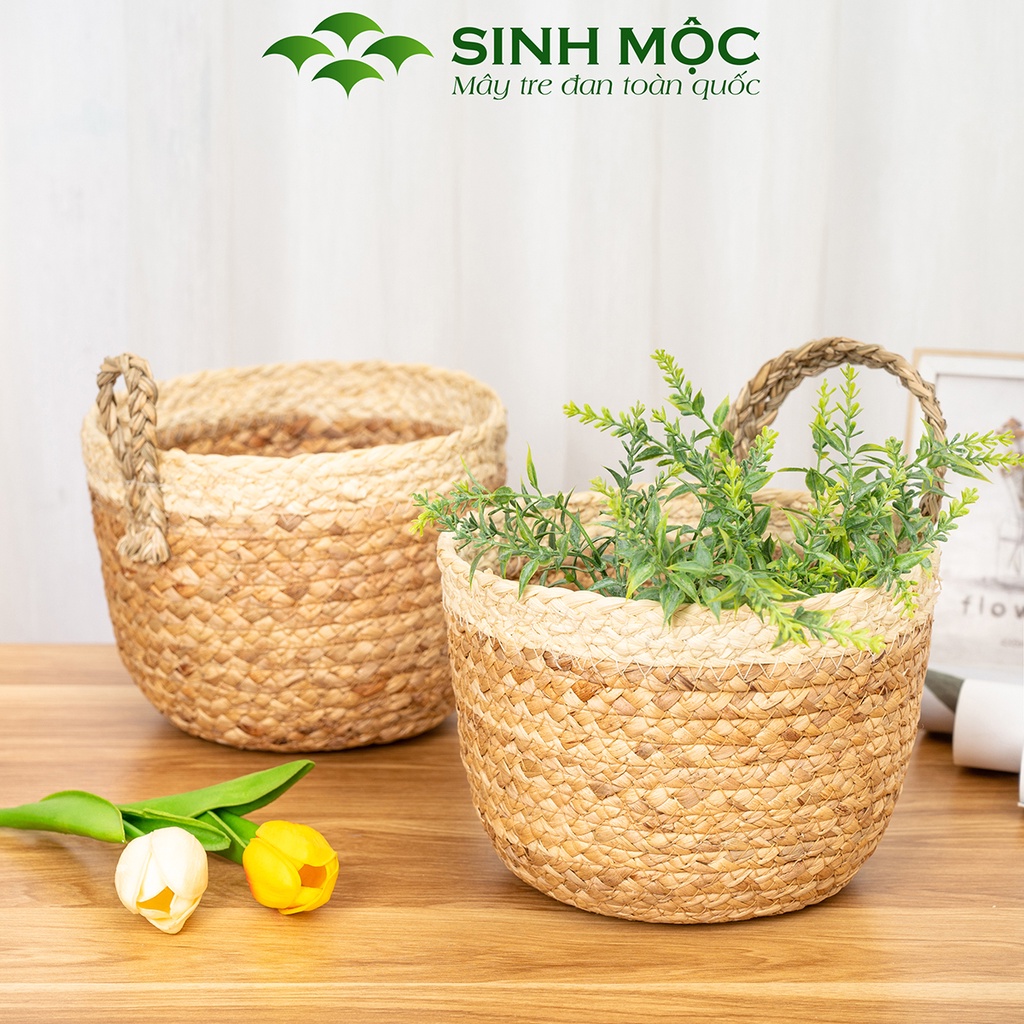 Giỏ bèo trồng cây siêu dễ thương, giỏ đựng đồ, decor lục bình để bàn, treo tường - M1006