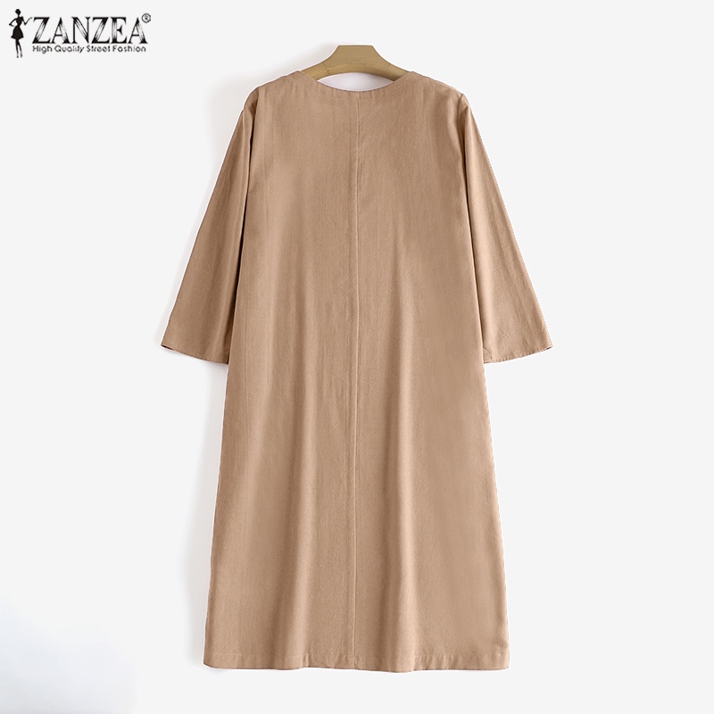 Đầm ZANZEA tay 3/ 4 có túi phong cách châu Âu dành cho nữ tùy chọn màu sắc