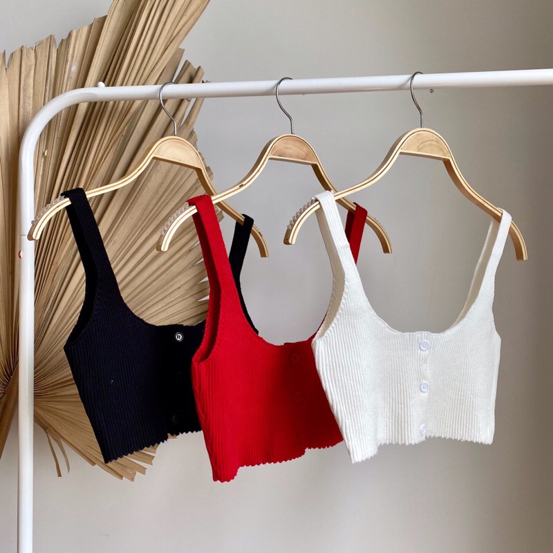Áo croptop len gài nút - Freesize