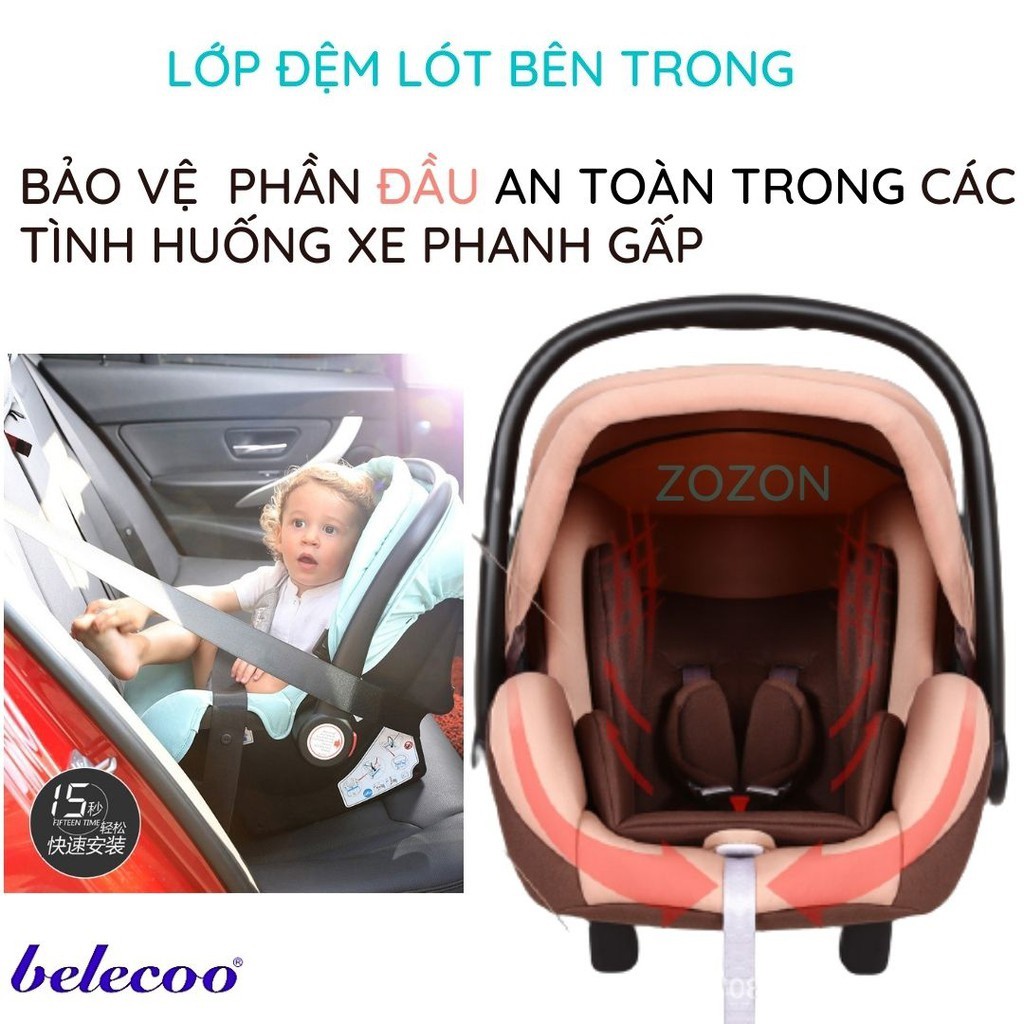 Ghế ngồi ô tô cho bé Belecoo chính hãng CAR SEAT an toàn cho trẻ em từ sơ sinh tới 5 tuổi gắn được vào xe đẩy nôi