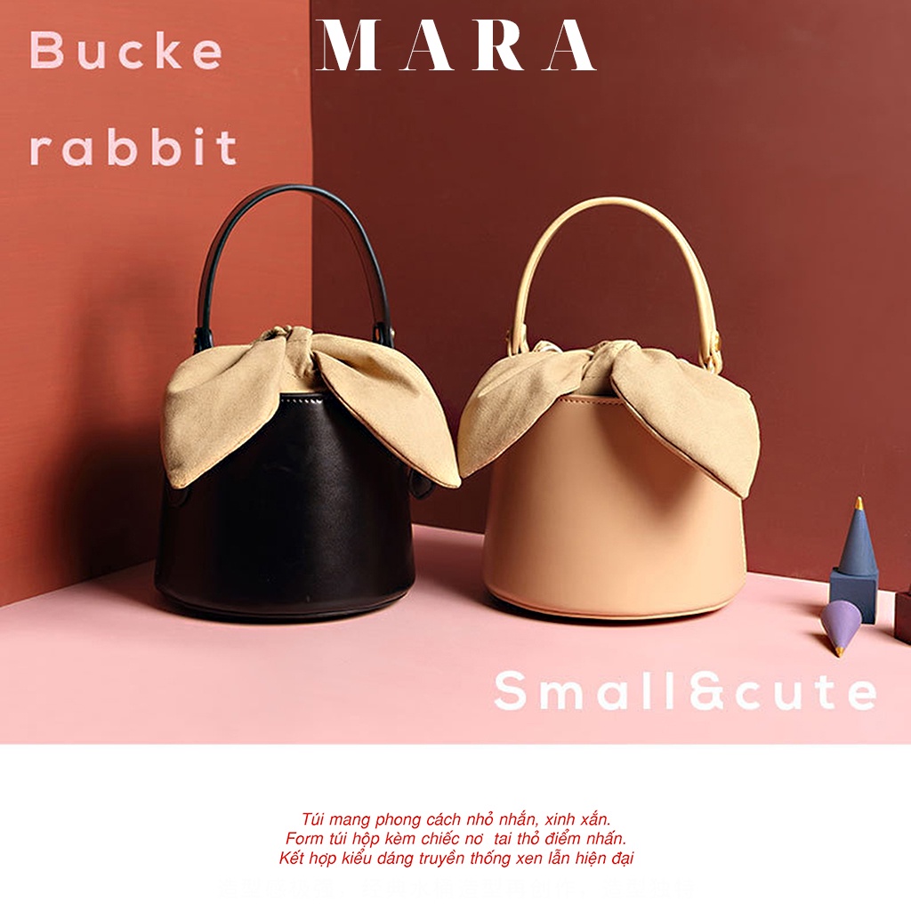 Túi da bò cao cấp hình trụ đứng, nắp túi rút hình nơ Bucket