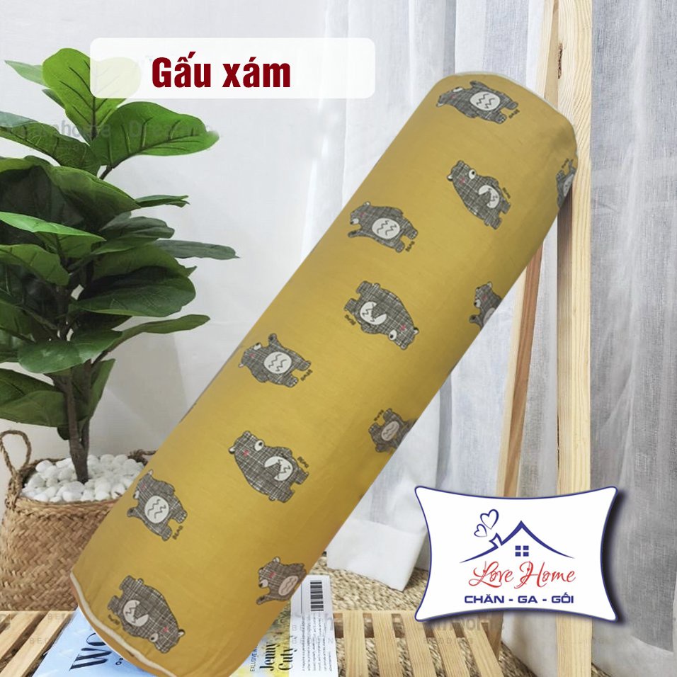 Gối Ôm Cho Bé Cotton 100% Size 20x60 Vỏ Gối Ôm Trẻ Em Có Khóa Kéo Ruột Gối Bông Gòn Trắng Size 20x60