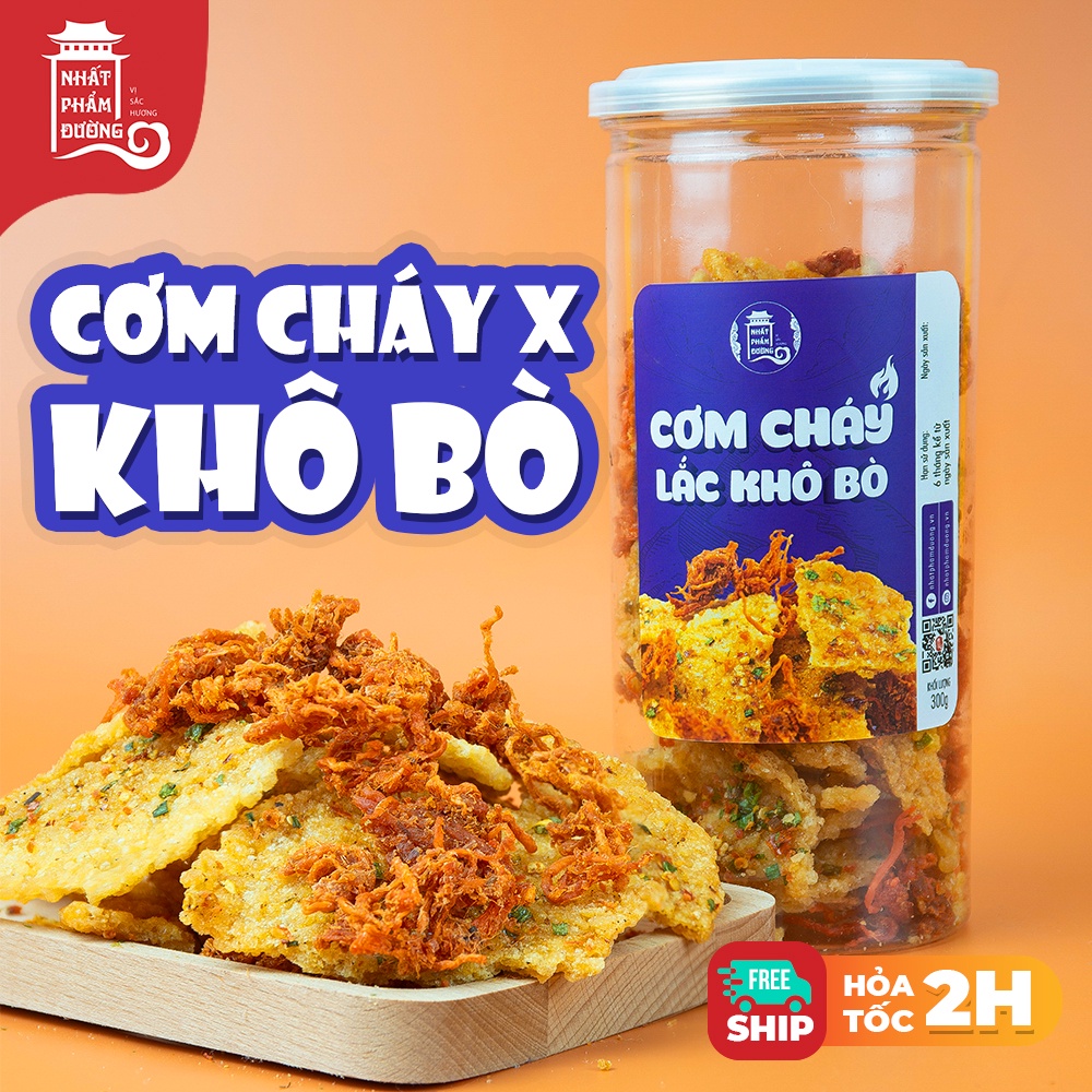 Cơm cháy khô bò Nhất Phẩm Đường 300g đồ ăn vặt cơm cháy mắm hành lắc thịt bò khô