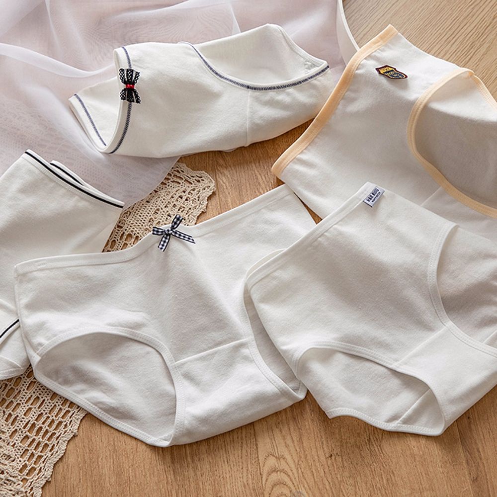 Quần lót nữ vải cotton thoáng khí lưng vừa họa tiết kẻ sọc có đính nơ gợi cảm phong cách Hàn Quốc