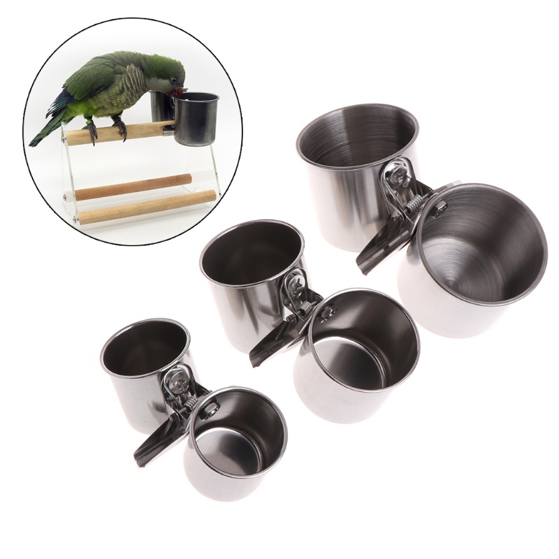 Cốc Đựng Thức Ăn Kèm Kẹp Bằng Thép Không Gỉ Cho Chim Vẹt