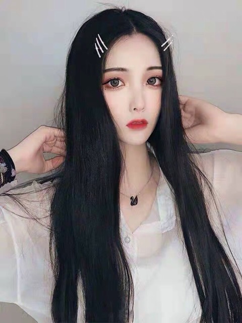 Tóc thẳng ngôi giữa màu đen 70cm