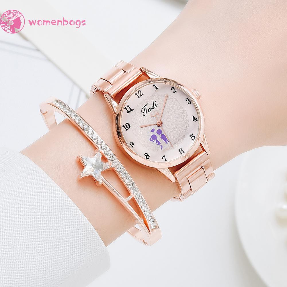 Đồng Hồ Nữ Dây Kim Loại Mặt Ngôi Sao Đính Đá Thanh Lịch