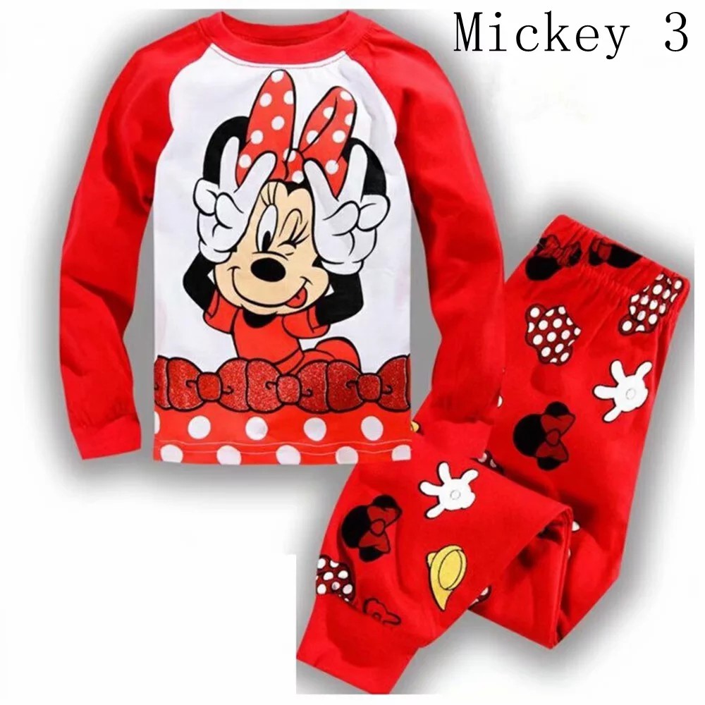 Set áo thun tay dài &amp; quần dài in hình chuột Mickey cho bé gái