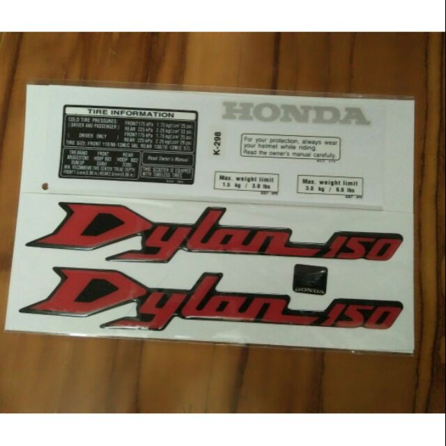 Bộ tem honda Dylan150 nổi màu đỏ