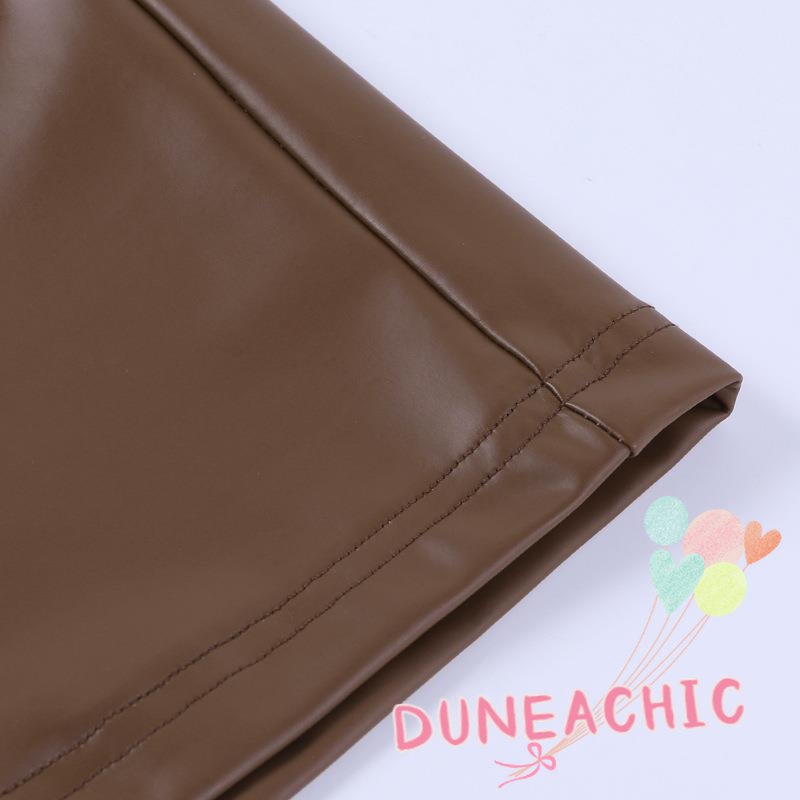 DUNEA Đầm da pu không tay xẻ tà phong cách đường phố cá tính cho nữ