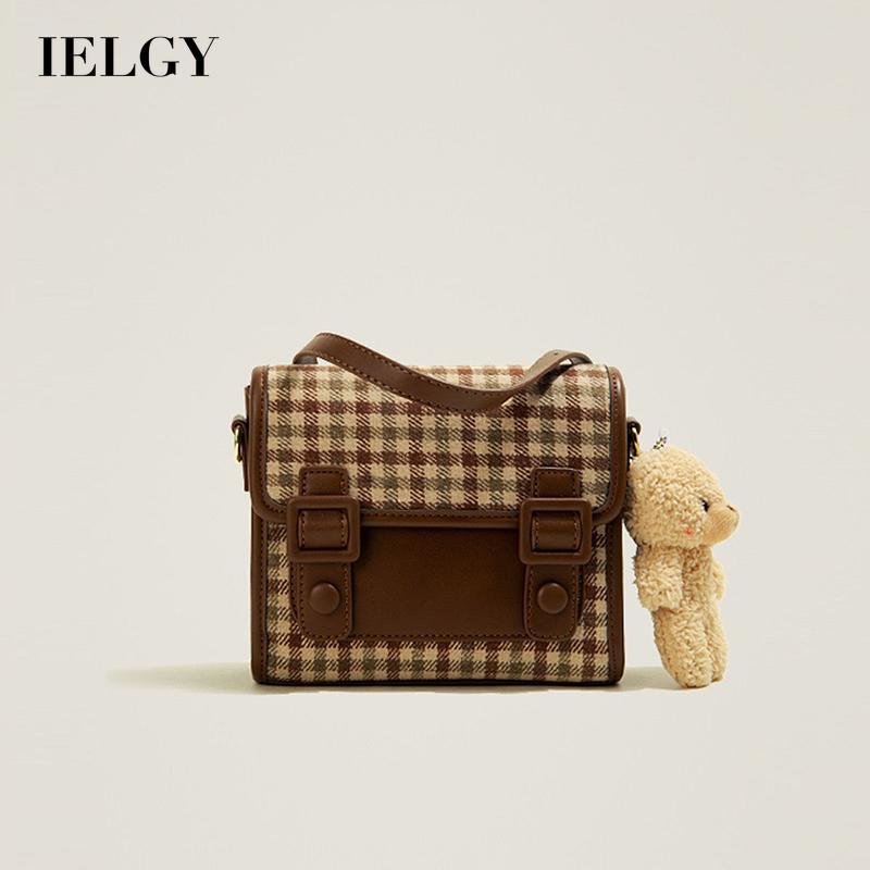 Túi đeo chéo IELGY họa tiết kẻ sọc phong cách retro thời trang cho nữ