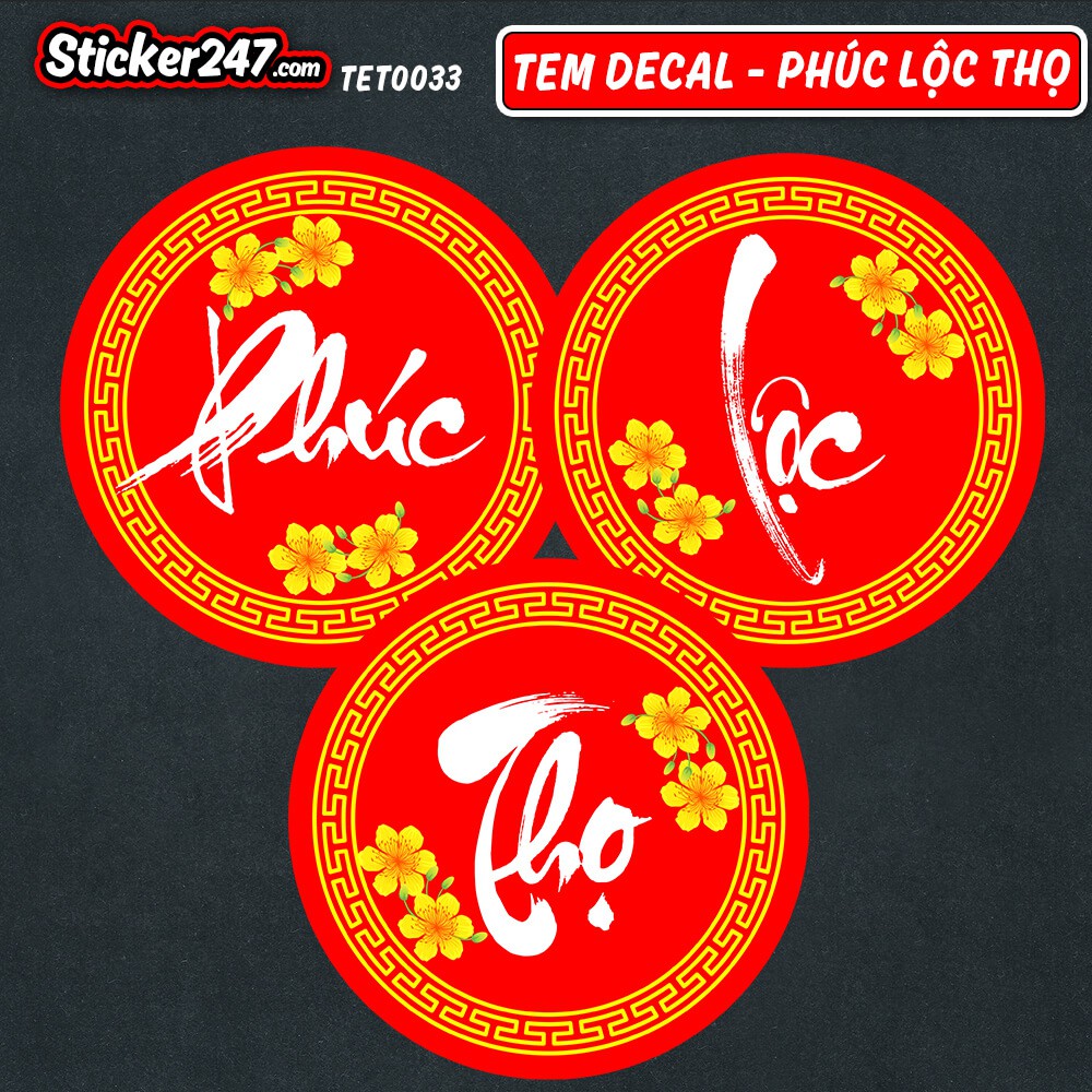 Tem Tết Decal Dán Tết Chữ Phúc, Chữ Lộc, Chữ Thọ hình tròn 𝑭𝒓𝒆𝒆𝒔𝒉𝒊𝒑 Decal chống nước, cắt sẵn, trang trí Tết