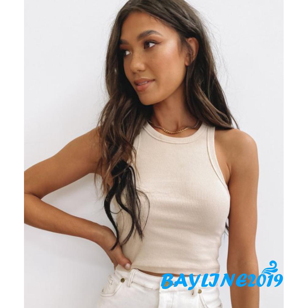 Áo Không Tay Cổ Tròn Trơn Màu Trẻ Trung Dành Cho Nữ