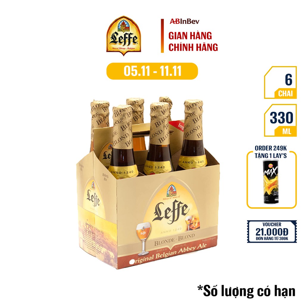 Lốc 6 Chai Leffe Blonde (Leffe Vàng) Thượng Hạng - Bia Nhập Khẩu