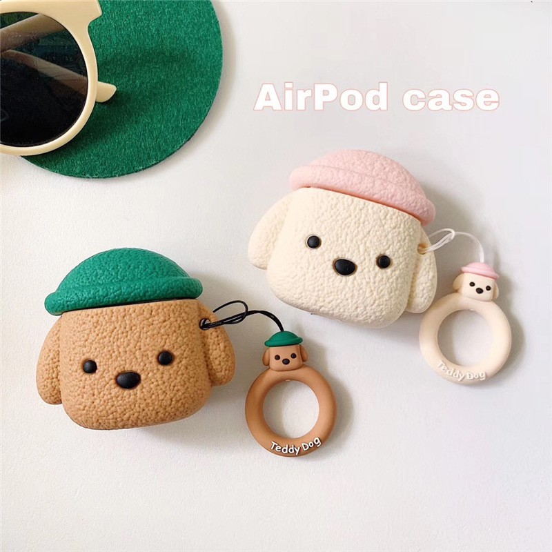 Case Airpods - Ốp Airpods 1/2/3 ( Pro ) - Chó đội mũ sần