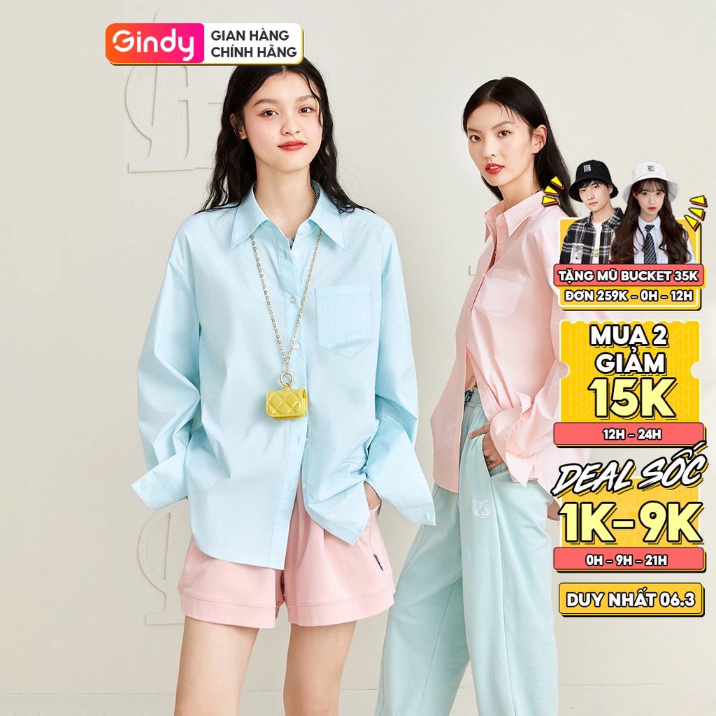 Áo sơ mi nữ dài tay chất Kate dài tay nhiều màu GINDY basic trơn form rộng dáng suông thời trang nữ A6113