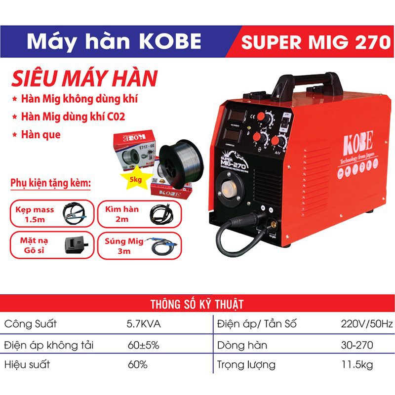 Máy hàn Mig 5kg KOBE SUPER MIG 270 3 chức năng - Electric24h Store
