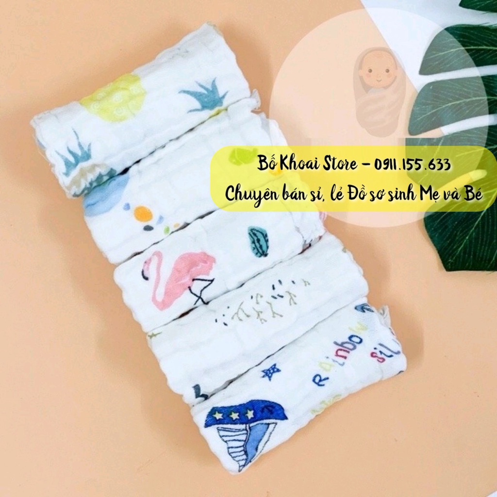 Khăn xô sữa nhăn 6 lớp - Set 5 khăn xô sữa siêu mềm, siêu thấm cho bé - Bố Khoai Store