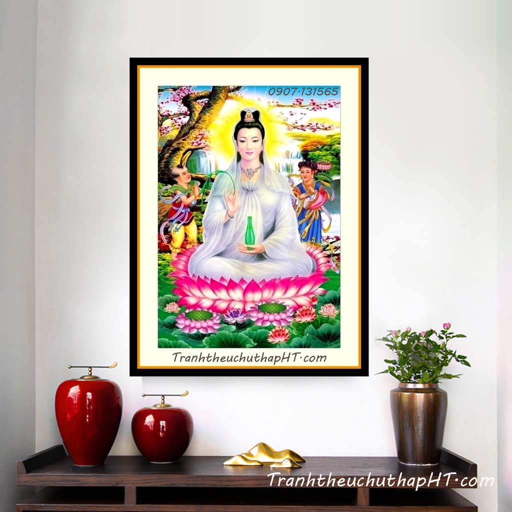 Tranh thêu chữ thập Phật bà Quan Âm - Tự thêu